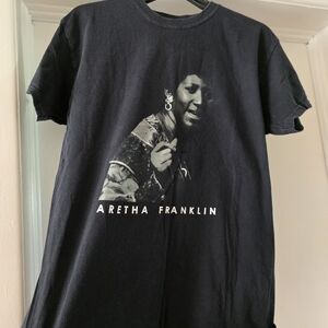 S/M Aretha Franklin Black Graphic T-Shirt By Goodie Two Sleeves